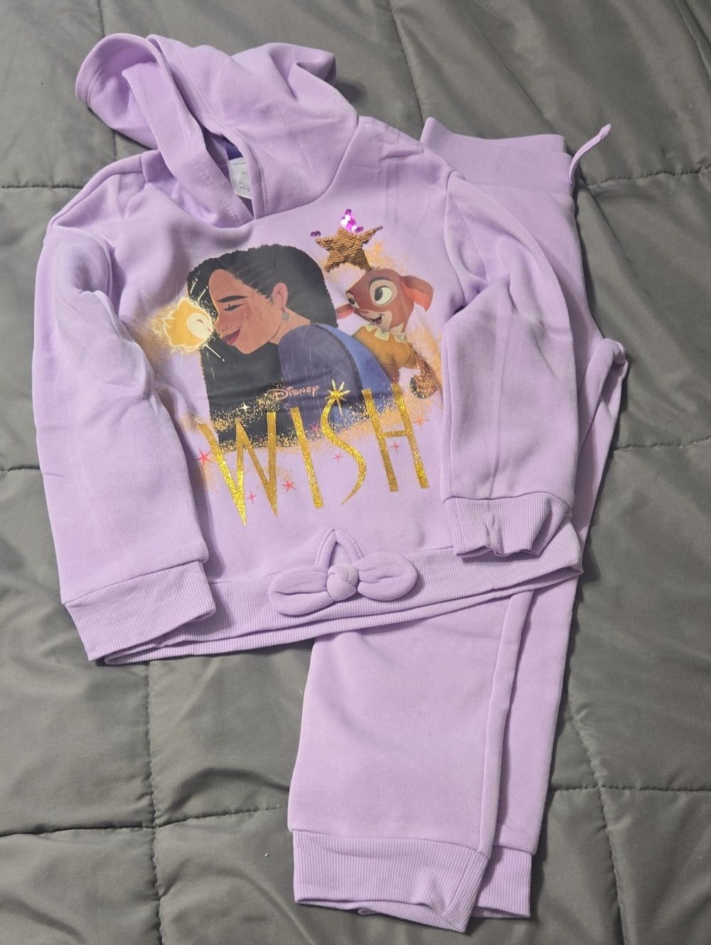 Disney Lilac Girls Wish Hoodie and Jogger Set with Gold Sparkle Sz 6
